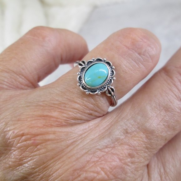 925 Turquoise Ring>Turquoise Ring,Genuine Turquoise Ring,Sterling Silver - Picture 6 of 6